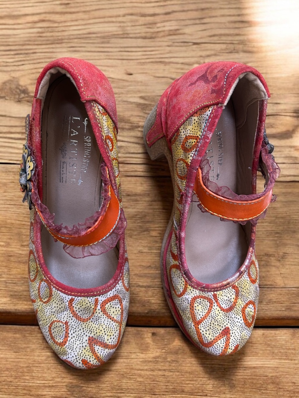 L’Artiste Valeriana Mary Jane Leather Floral Hand painted Platform Pumps Sz 6 - Picture 2 of 14